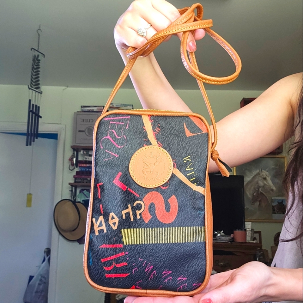 Vintage Falchi Sport Black and Tan Crossbody Bag
